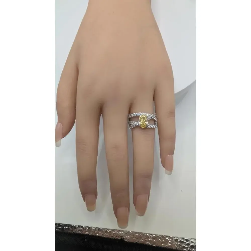 Elegant Silver Ring with Yellow Gemstone and Clear Crystals Size 7 - Picture 7 of 8